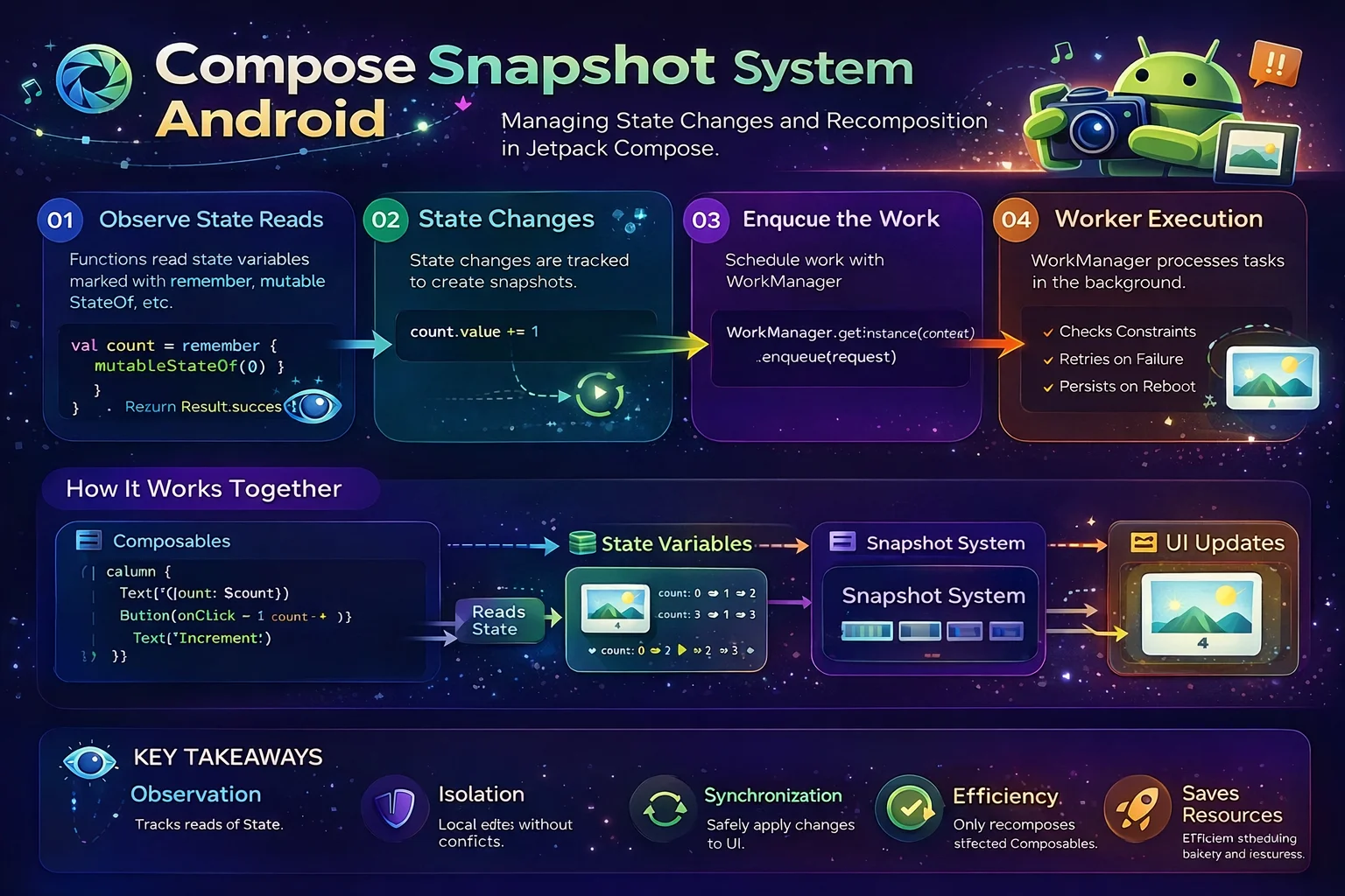 Compose Snapshot System — How mutableStateOf Tracks Reads, Writes, and Triggers Recomposition